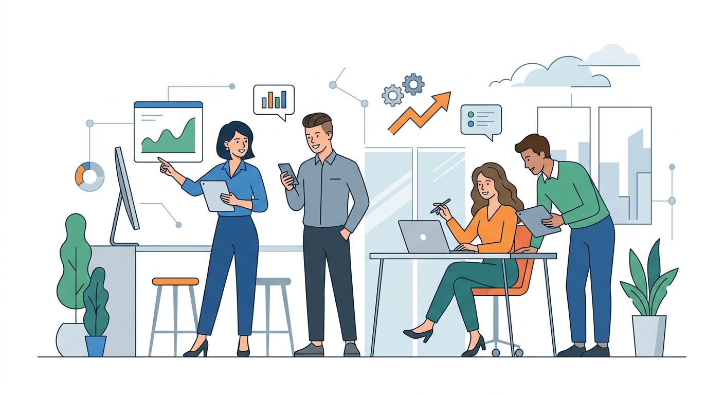 Young professionals in a modern South Korean office engaging with digital platforms, representing the dynamic MZ generation recruitment landscape.